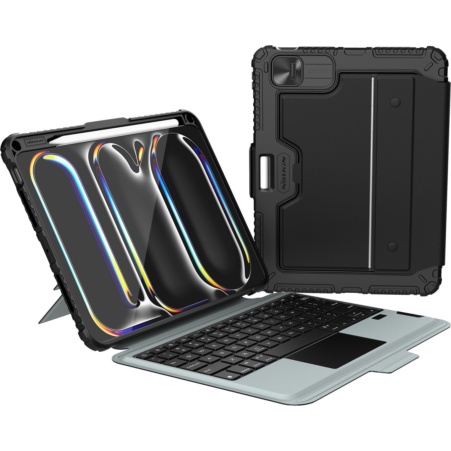 Husa tableta cu tastatura, Nillkin Bumper Combo, suport Apple Pencil, iluminare, neagra, pentru iPad Pro 11 2024
