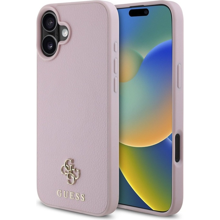 Husa telefon Guess 4G cu logo metalic MagSafe pentru iPhone 16 Plus, roz