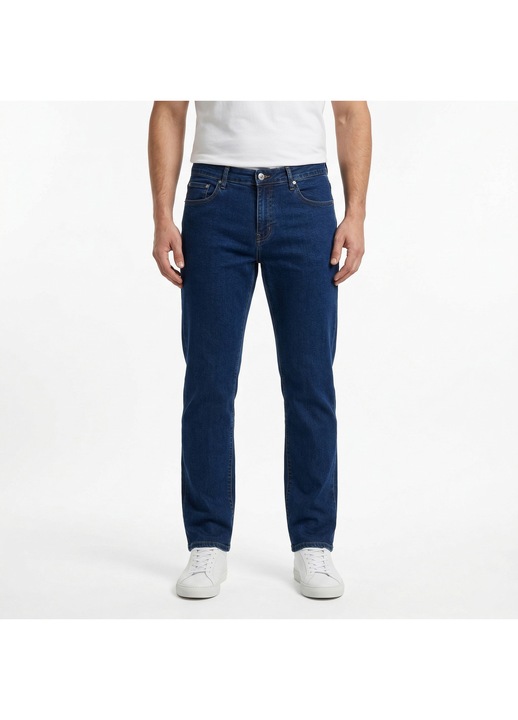 Blugi barbati croiala dreapta din denim elastic, pantaloni casual de zi Realize, Albastru inchis