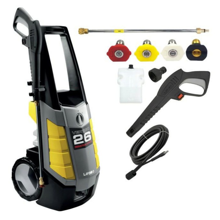 Aparat de spalat cu presiune, Lavor 2600W, 170 bar, 8m furtun, set 4 duze