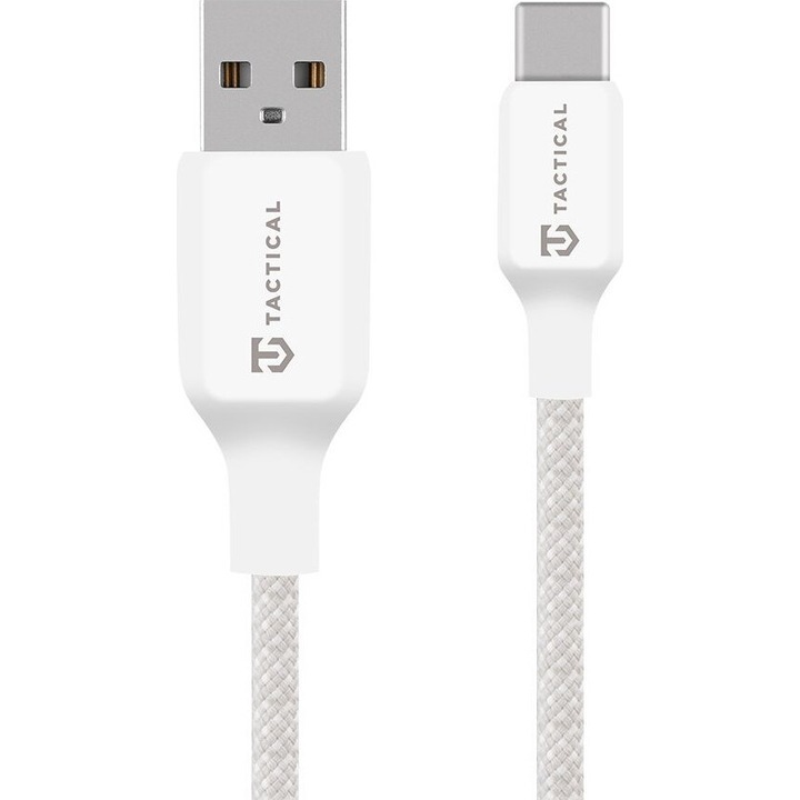 Cablu de date Tactical Stitch Thread USB-A/USB-C 1m Alb, incarcare rapida, material nylon