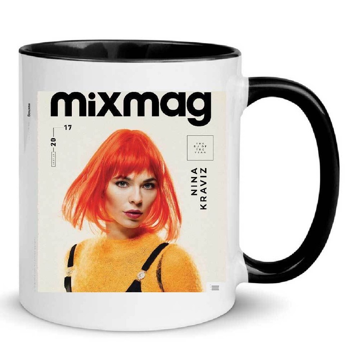 Cana ceramica Nina Kraviz 330ml, neagra si alba, cu finisaj lucios, rezistenta la masina de spalat, set