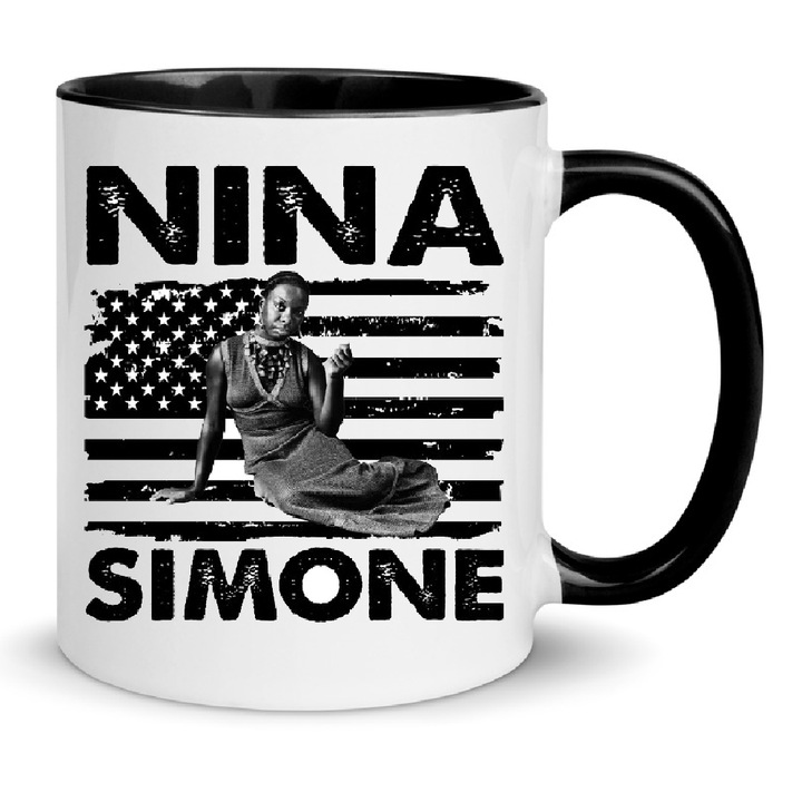 Cana ceramica Nina Simone 330ml No.6, neagra si alba, finisaj lucios, rezistenta la masina de spalat vase