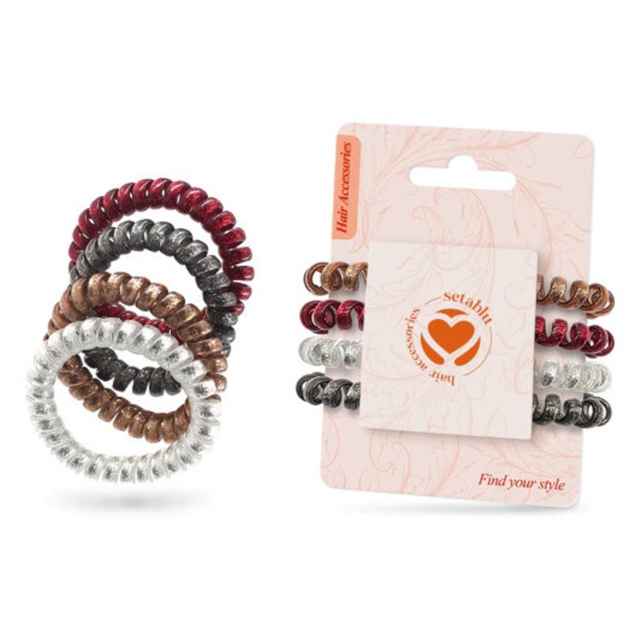Set 4 Elastice Spiralate pentru Par, Culori Diferite, Setablu
