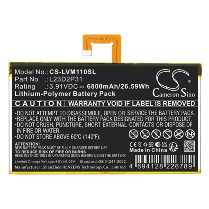 Cameron sino li-polymer akkumulátor, 3.91v / 6800mAh, lenovo l23b2p31 kompatibilis fekete, gyártói csomagolás