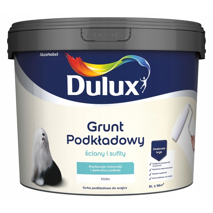 Dulux grund de acoperire pentru pereti si tavane alb mat 8L