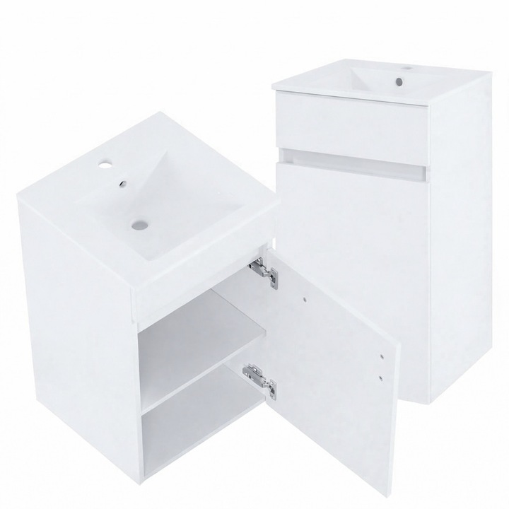 Dulap baie cu chiuveta, DomoDomo, Alb suspendat 45x75.5cm 2 polite Niga