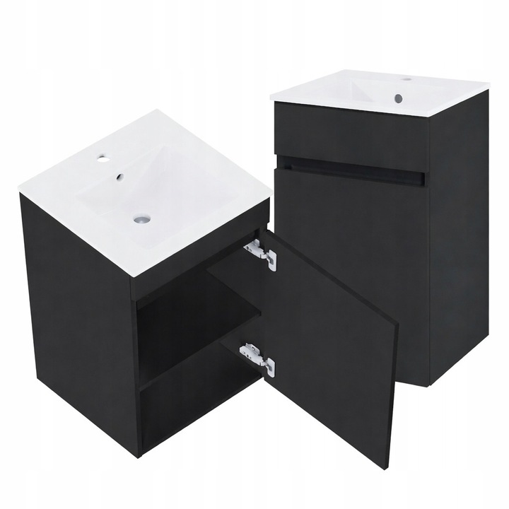 Dulap baie cu chiuveta, DomoDomo, Suspendat negru 45x75.5cm cu polite