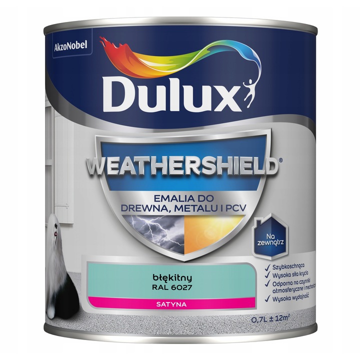 Emalia acrilica pentru metal si lemn, Dulux Weathershield, 0,7L, rezistenta la intemperii, satinata, albastra