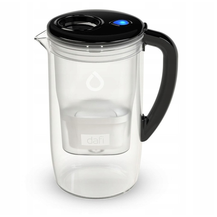 Cana filtranta Dafi PRISMA LED, 2,5L, sticla borosilicata, neagra, 1 filtru inclus