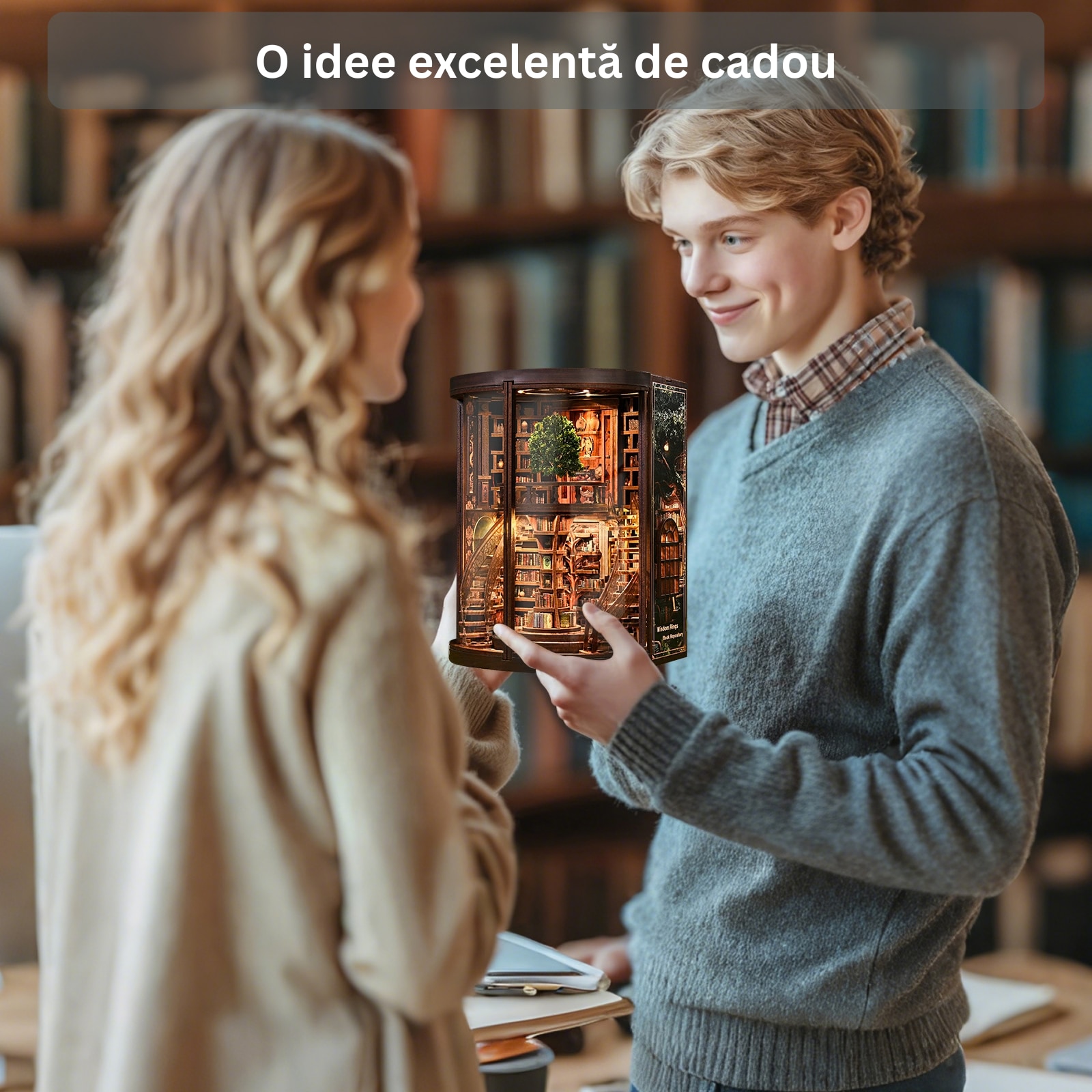 Puzzle 3D Book Nook DIY, Zinkoo, Wisdom Rings, Casa din lemn cu