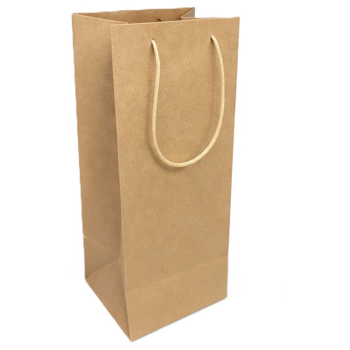 Set 10 buc - Punga pentru cadou sticla de bautura - Nicas - kraft - 14x30x14cm - Tip St