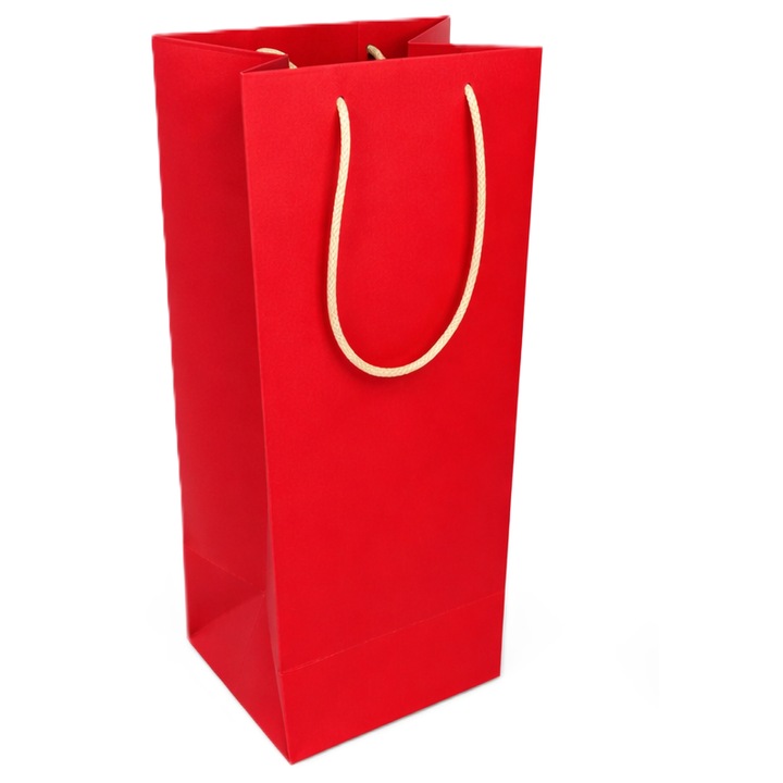 Set 10 buc - Punga pentru cadou sticla de bautura - Nicas - rosu - 14x30x14cm - Tip St