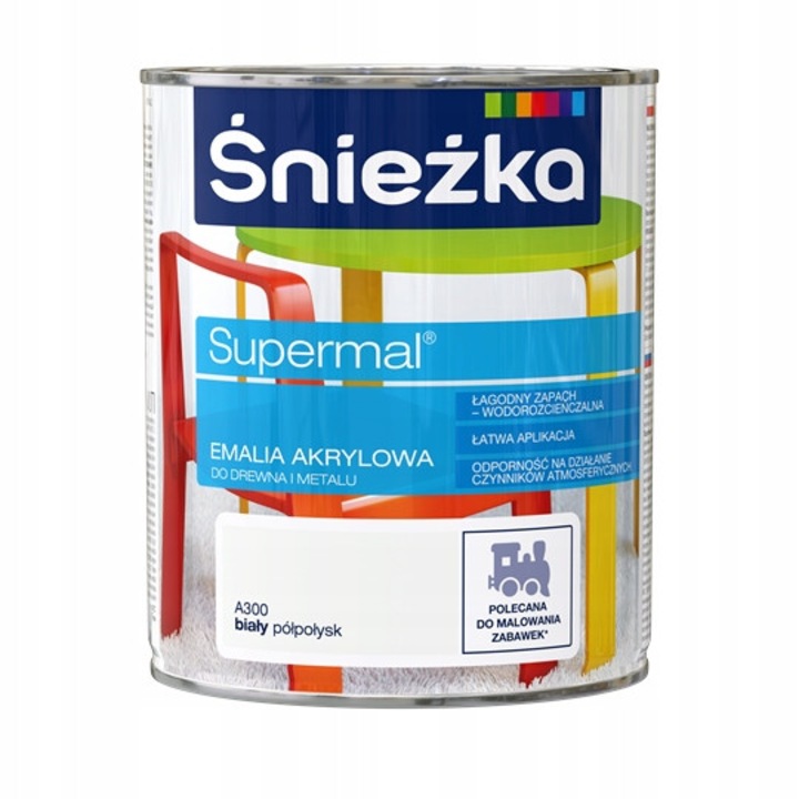 Vopsea acrilica Sniezka Eko Supermal, alb A300, semi-mat, 0,8L
