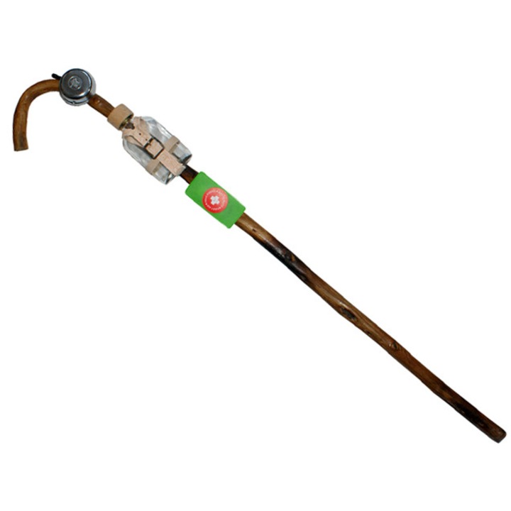 Baston cadou haios, cu sticla din lemn, multicolor