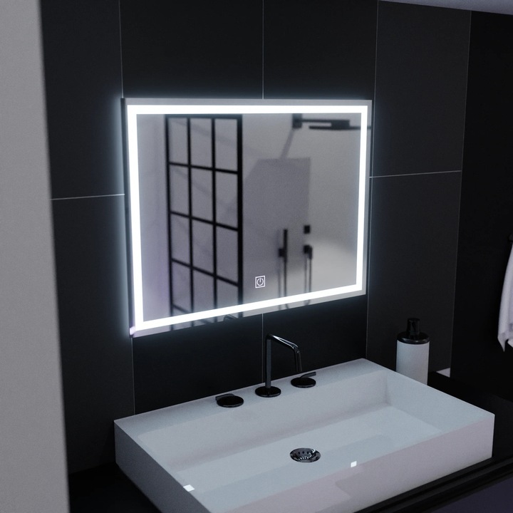 Oglinda LED Rectangulara FRAME Basic Touch 80*60, IP20, Lumina rece, Touch