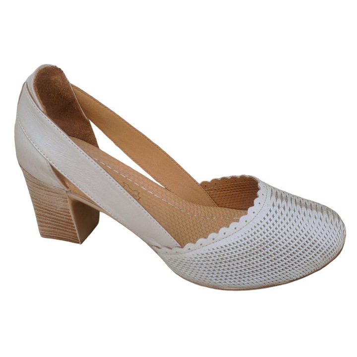 Perforált természetes bőrből készült, ortopéd talpú női cipő, Szürke