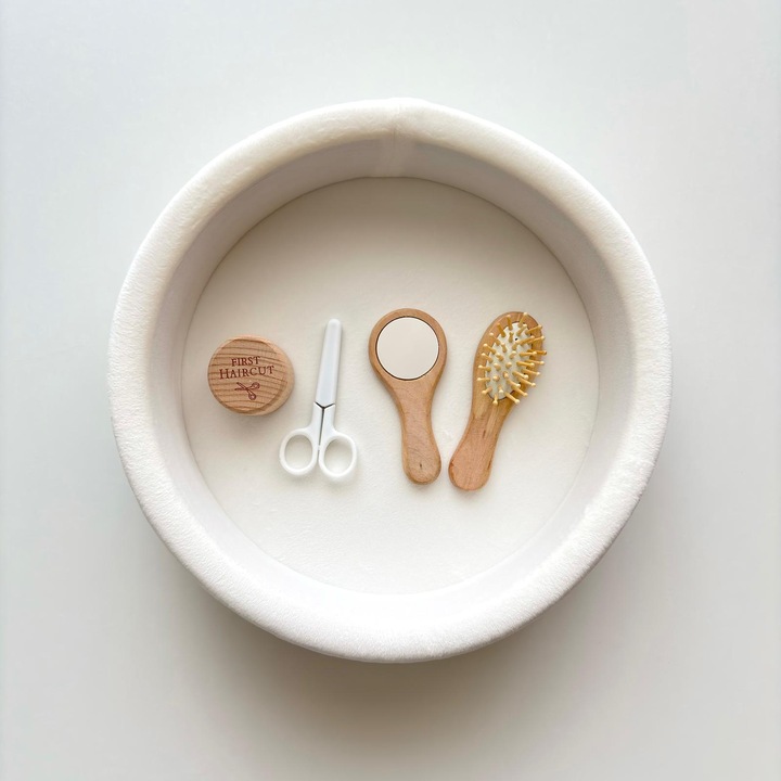 Set aniversar pentru taierea motului (1 an) – Tava din catifea Ivory