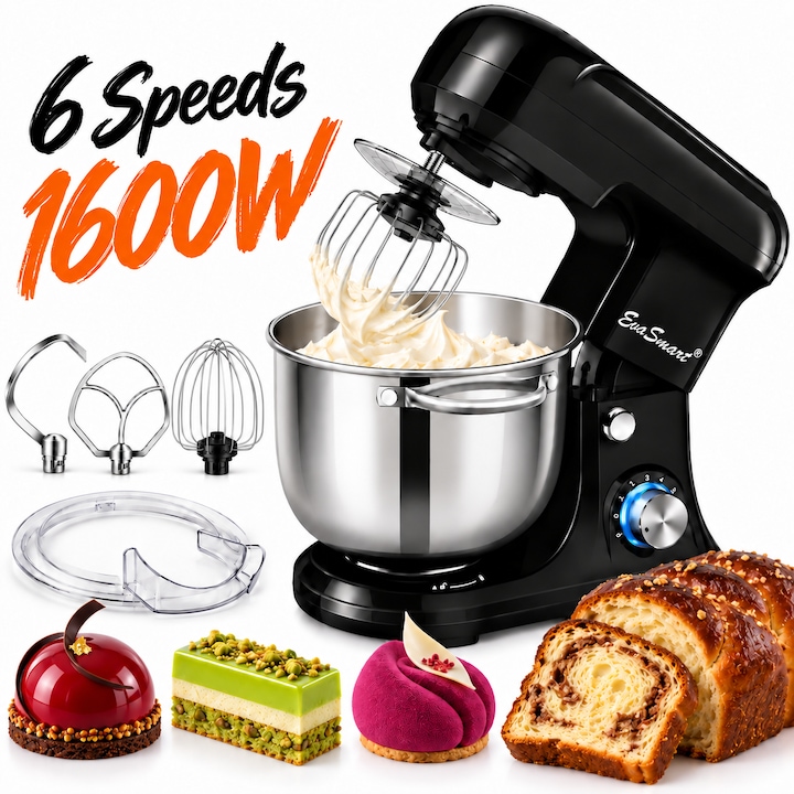 Mixer vertical Philips HR2683/00 Seria 5000, 1200 W, Tehnologie SpeedTouch, Aparatoare impotriva stropirii pentru lama, Indicator de viteza cu LED, Accesorii tel si tocator, negru/argintiu