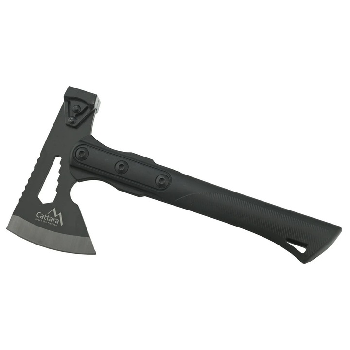 Topor multifunctional Cattara, solid, negru, 27cm, ciocan, cheie universala, amnar, teaca plastic - TT13265