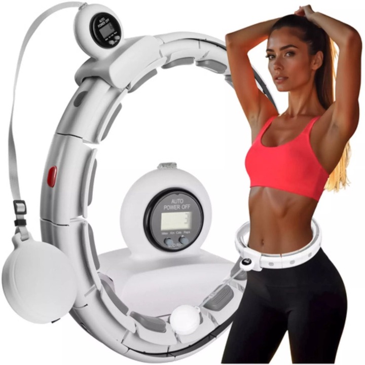 Cerc hula hoop fitness cu greutate si contor inteligent, reglabil 75-109 cm, aparat slabit acasa, masaj anticelulitic si antrenament talie