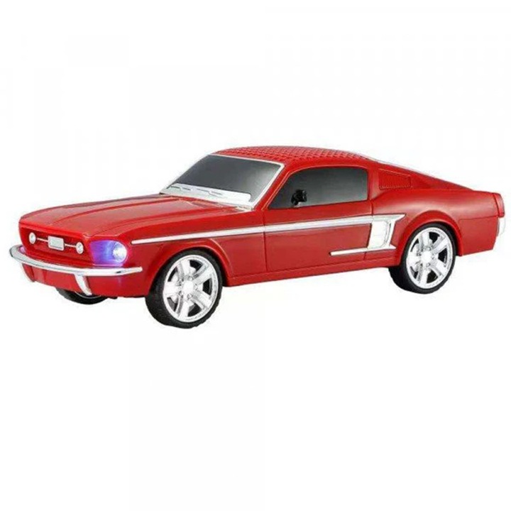 Boxa Portabila Retro 10W, Design Masina Clasica Ford Mustang rosu, Bluetooth, FM, TWS, USB, TF Card