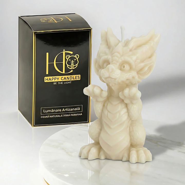 Натурална пчелна восъчна свещ, Happy Candles, Бебе Дракон, Слонова кост, Ръчна изработка, Хелоуин, 60гр