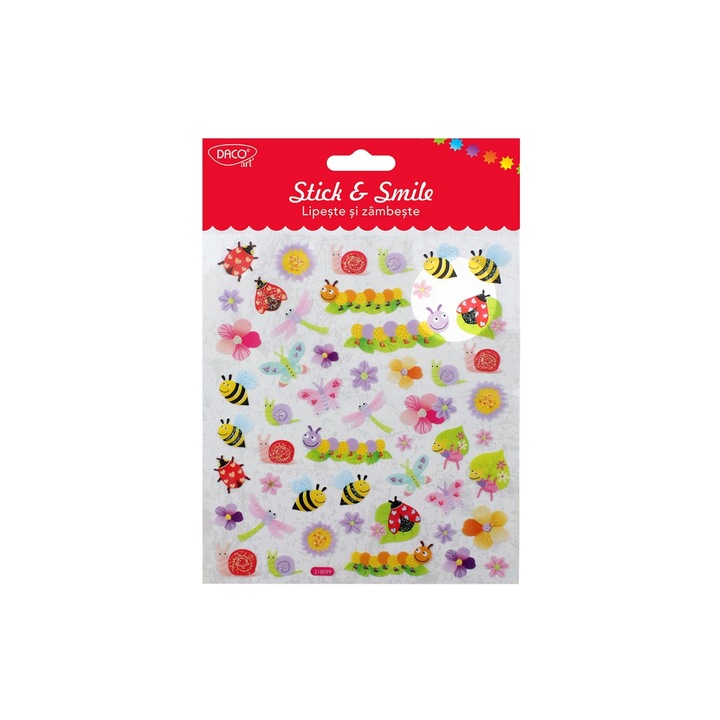 Stickere decorative Daco Art Mici Vietuitoare si Flori, Multicolor, 15x16.6 cm, pentru Caiete si Proiecte Creative