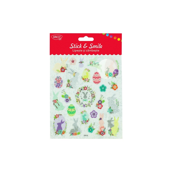 Set Stickere Decorative Daco Art, Tematica Paste, Oua si Iepurasi Multicolor, 15x16.6 cm, pentru Activitati Creative