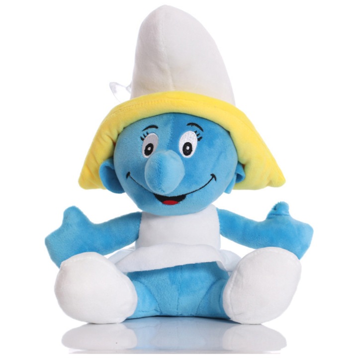 Jucarie de plus tematica Smurfs, 23cm, cu Smurf purtand palarie cu boruri galbene