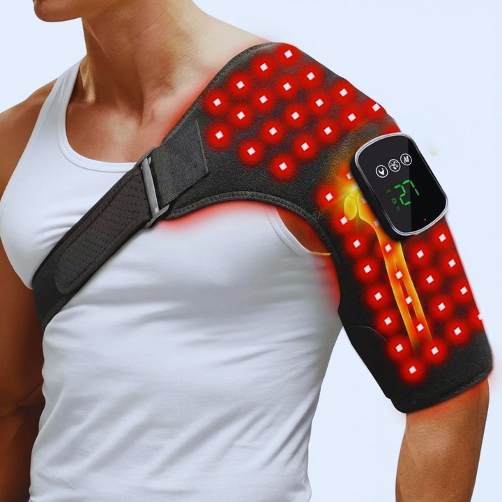 Aparat de Masaj pentru Umar si Brat, PETTRA, Wireless, Negru, 5000mAh, 3 Trepte de Vibratie si Incalzire, Design Ergonomic