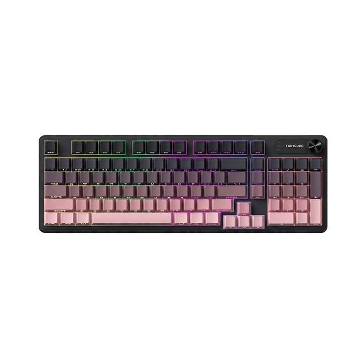 Vékony vezeték nélküli billentyűzet, 98 billentyű, RGB világítás, Bluetooth 2.4G, rózsaszín, 450x195x55mm