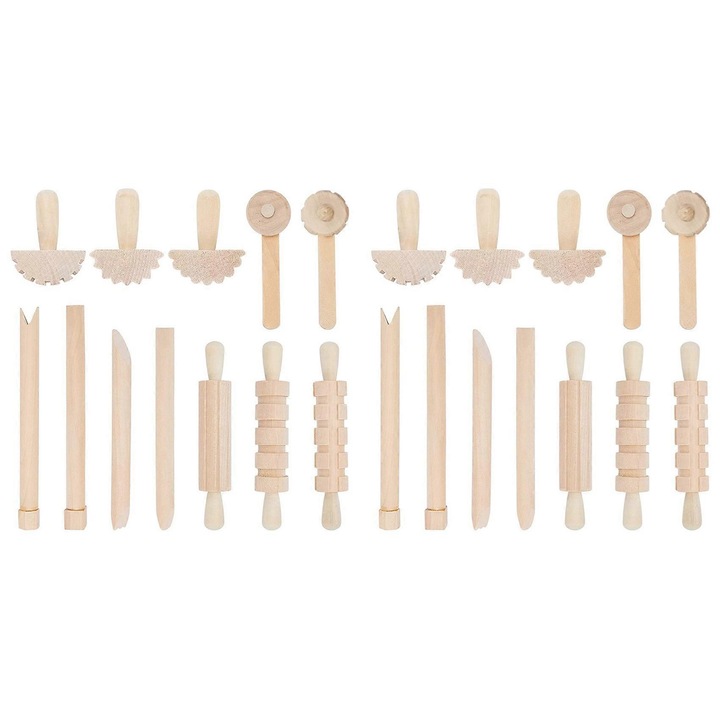 Set 24 Piese Unelte pentru Lut si Aluat, Accesorii pentru Arta, Rola, Ciocan, Multicolor