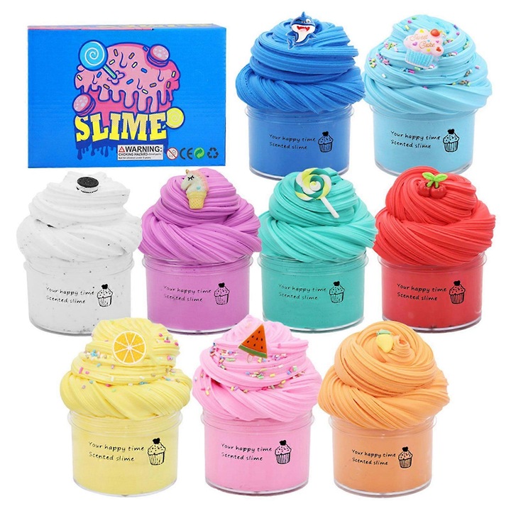 Set 9 piese slime pufoasa, jucarie senzoriala, textura moale, multicolor