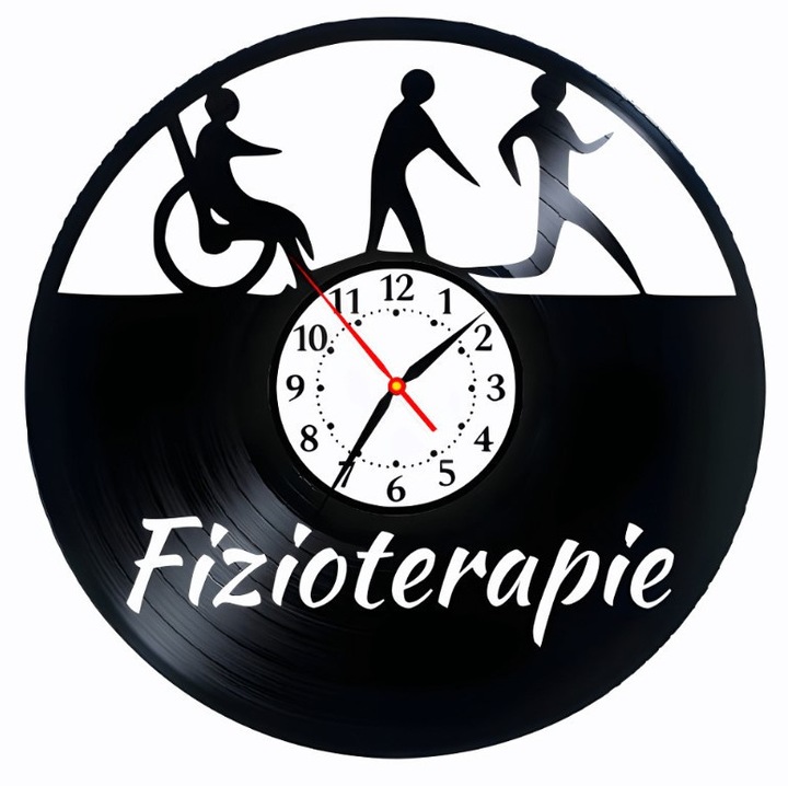 Falióra "Fizioterápia" Dekoratív, Vintage stílusú, bakelit (lemezjátszó lemez), Orvosi rehabilitációs és egészségügyi témájú, fekete, 30 cm