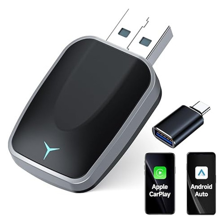 Adaptor wireless pentru CarPlay, compact, design dual-port, conectare automata, 2-in-1