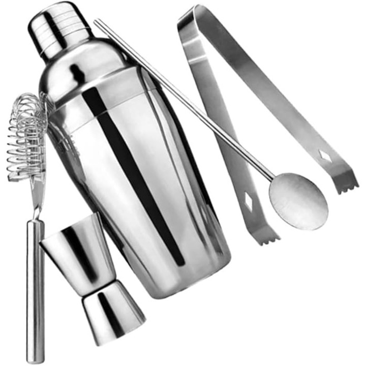 Set de 5 shaker din otel inoxidabil, cu filtru, pentru cocktailuri, design modern, rezistent.