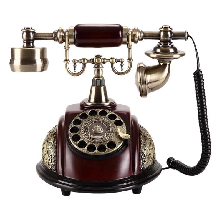 Telefon cu fir retro, design clasic, negru, dimensiuni compacte