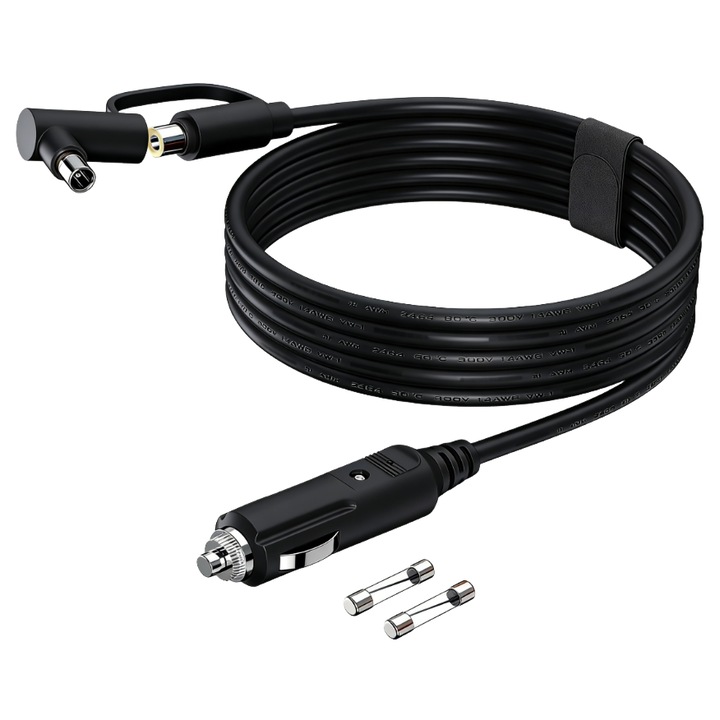 Autós töltőkábel DC7909/DC8020, 14AWG, 2m, 12V/24V, hordozható erőművekkel kompatibilis, fekete