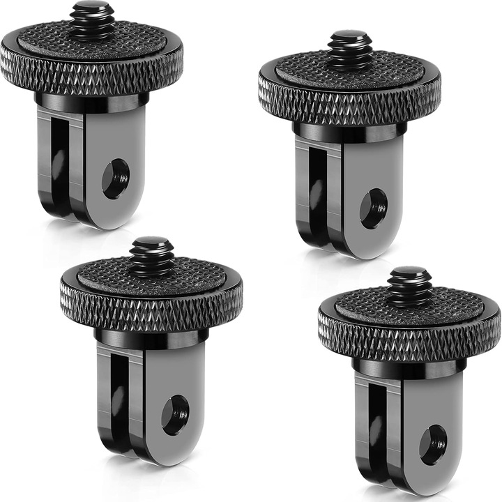Set 4 Adaptoare Tripod din Aluminiu, 1/4-20, Compatibile cu Camere GoPro, Negru