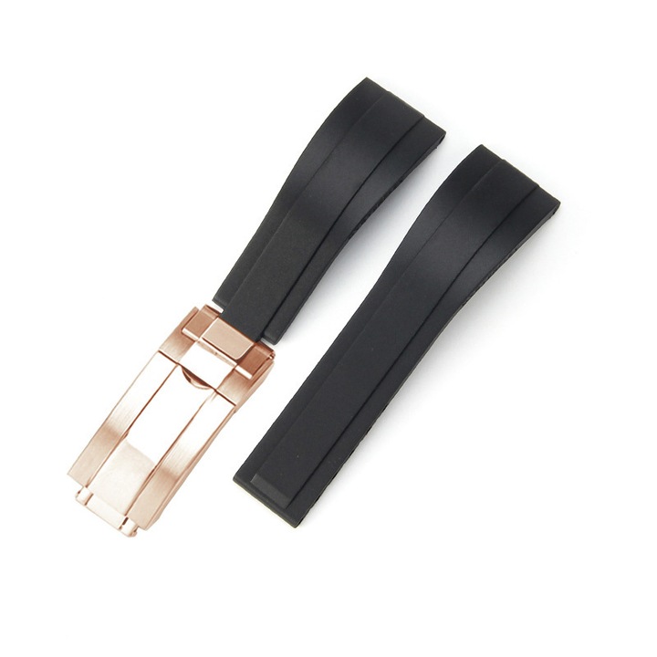 Curea din cauciuc pentru ceas, roz, 22mm, design curbat si ventilat, set pentru barbati si femei