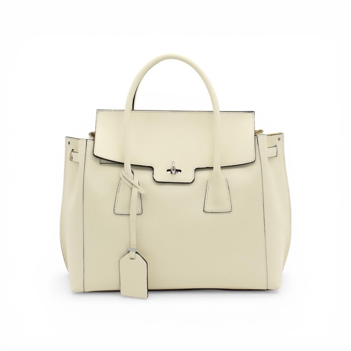 Moranti valódi bőr táska, A4, 3 zseb, bézs