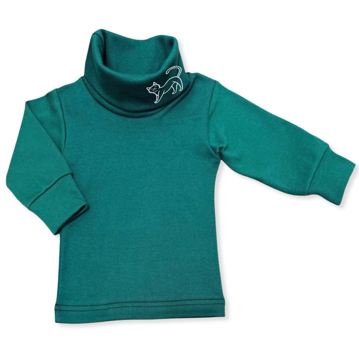 Bluza pentru bebelusi Dartomik, imprimeu pisicuta, bumbac 97% + lycra 3%, verde, Verde
