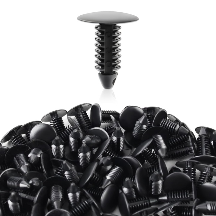 Set 100 cleme fixare auto bumper 8mm, plastic, negru