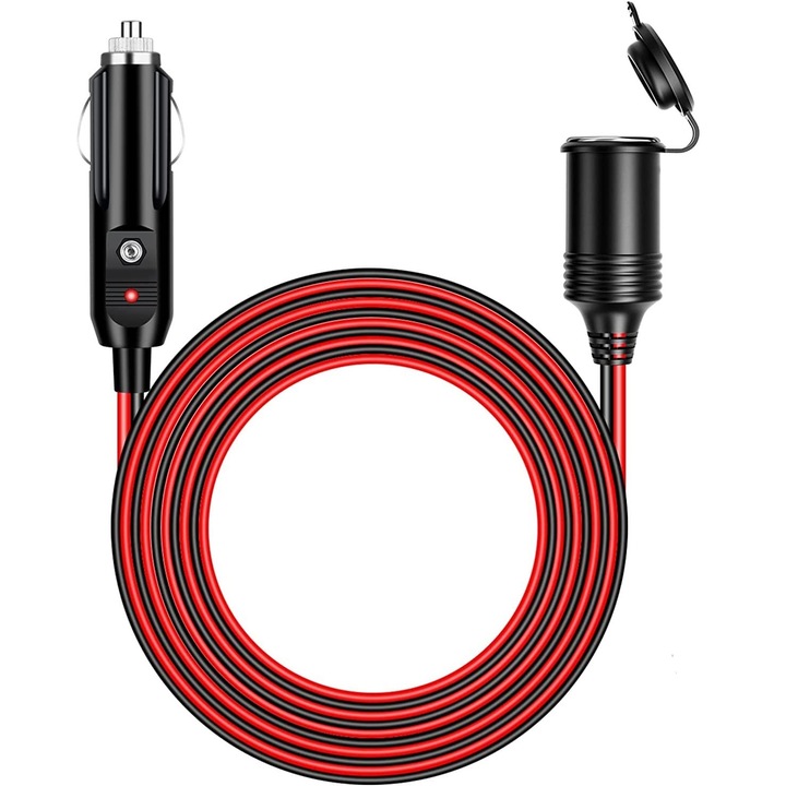 Cablu extensie bricheta auto 12V, 3m, rezistent la apa, pentru pompa de aer, frigider, aspirator auto