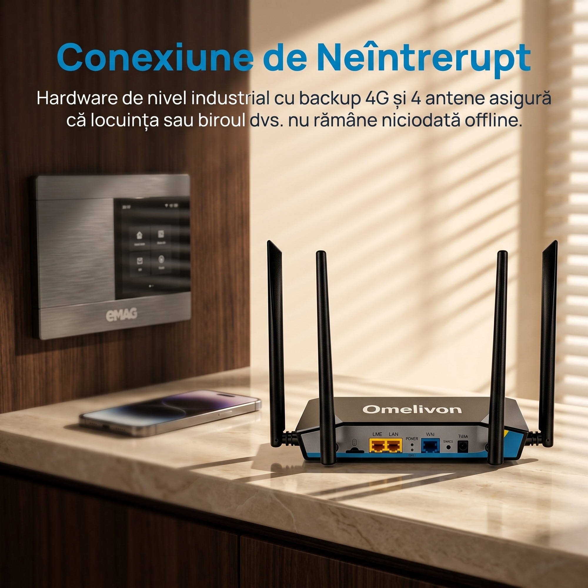 Semnal Router Cu Sim Omelivon® Router 4G Negru – Cu cartela SIM, hardware watchdog anti ...