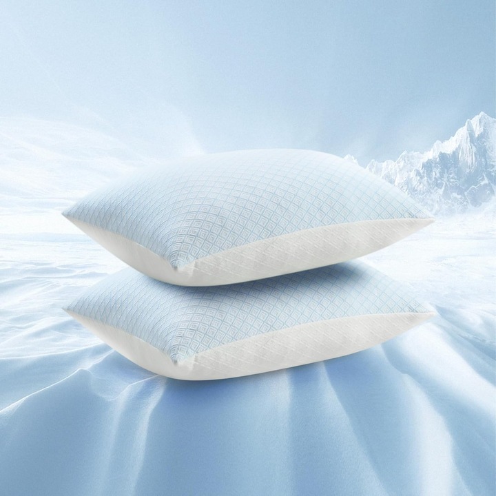 Set de 2 Perne Racoritoare Deodar, 40x60 cm, Memory Foam Gel, Husa Microfibra, Reglabile, Ergonomice, Albe