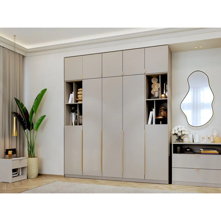 Dulap dormitor haine Inalt, Bej/Casmir, Auris, C1, L 205 x A 48 x H 240cm, cu Balamale soft close