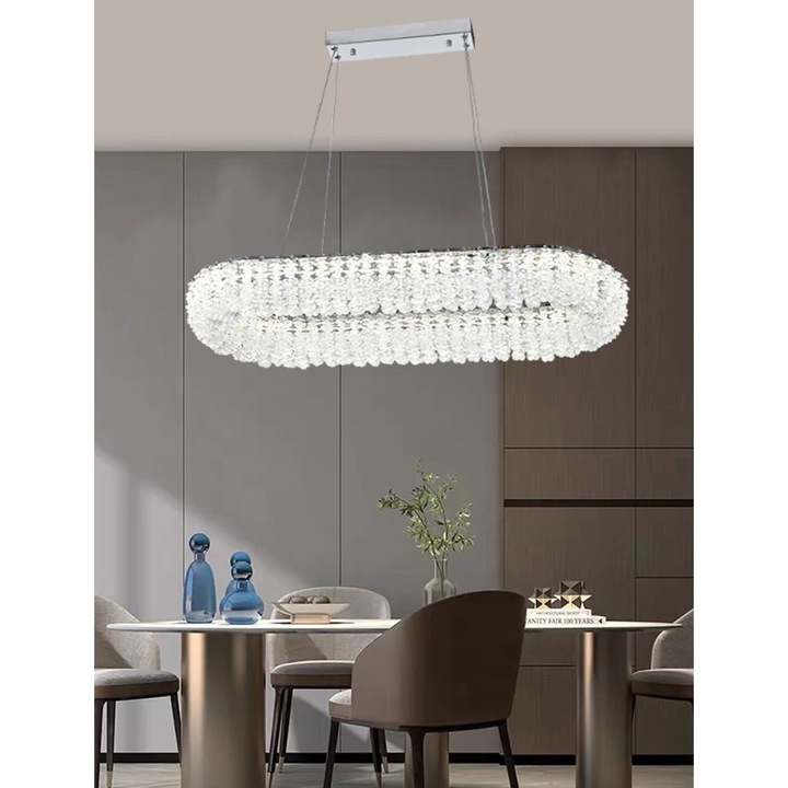 RFAN LED csillár, 78011/800*300 modell, Kristály textúra, Fém, 100W, Ezüst