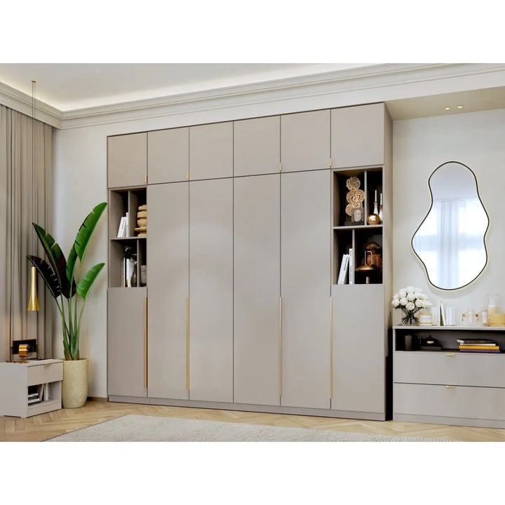 Dulap dormitor haine Inalt, Bej/Casmir, Auris, C2, L 246 x A 48 x H 240cm, cu Balamale soft close